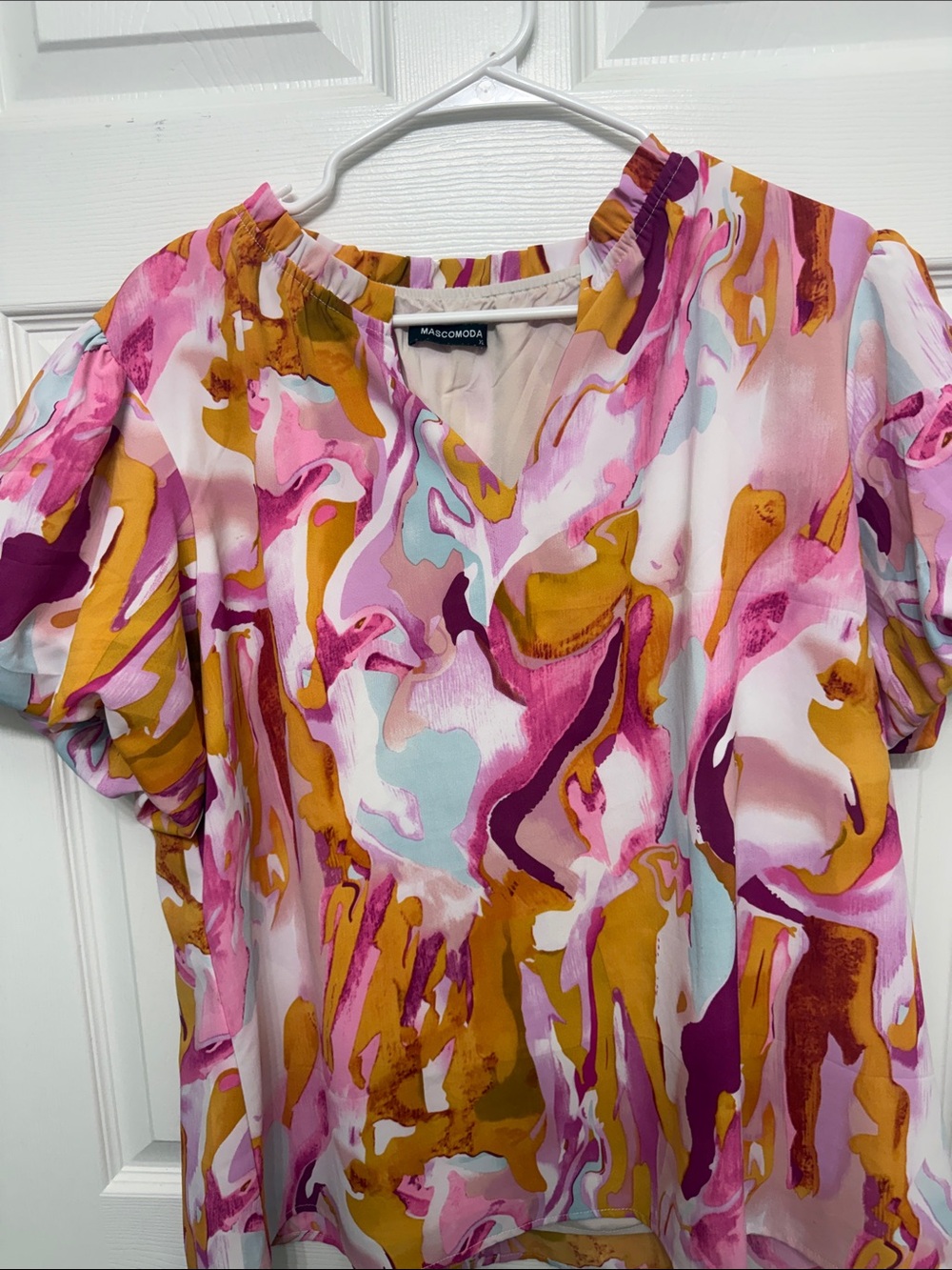 Mascomoda Multi-Color Printed Puff-Sleeve Blouse
 Art to wear